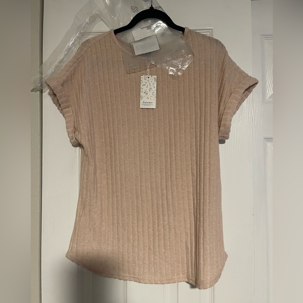 Automet Tan Ribbed Short Sleeve T-Shirt